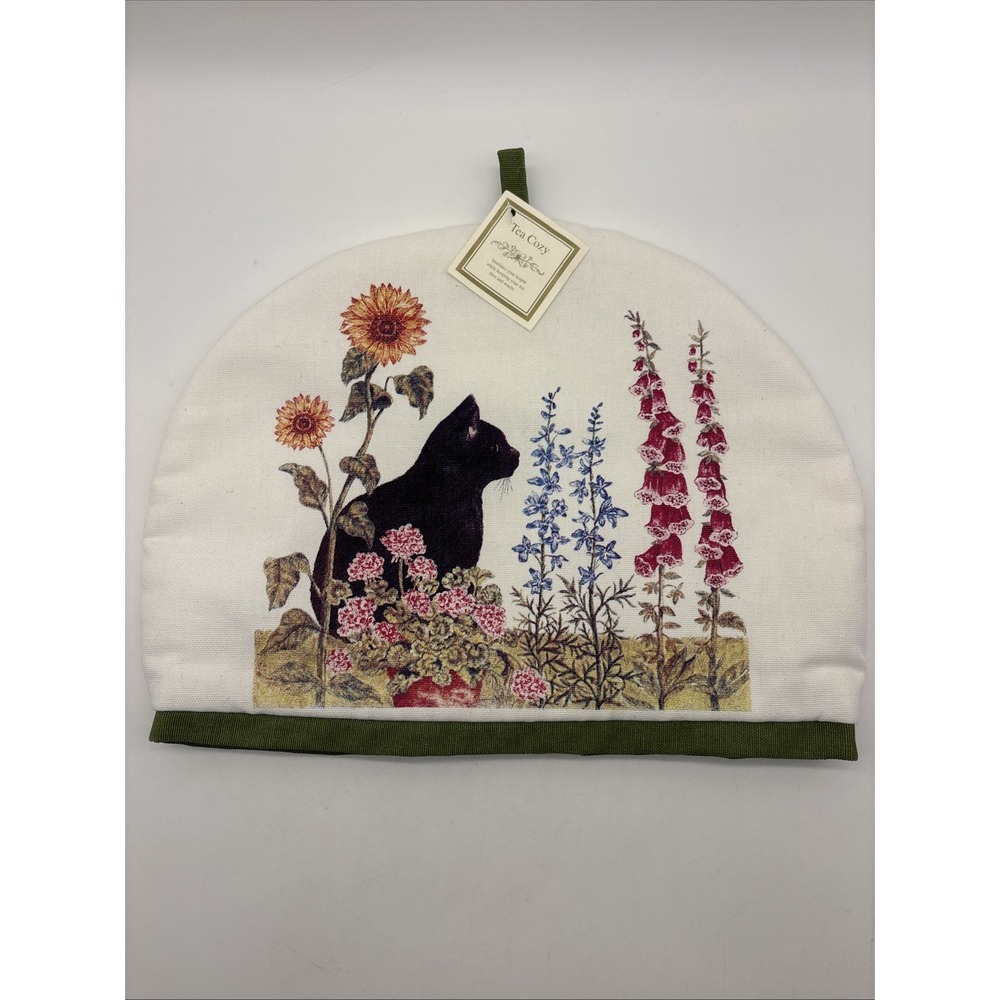 Alice's Cottage Cotton Tea Cozy Black Cat Garden - NEW
